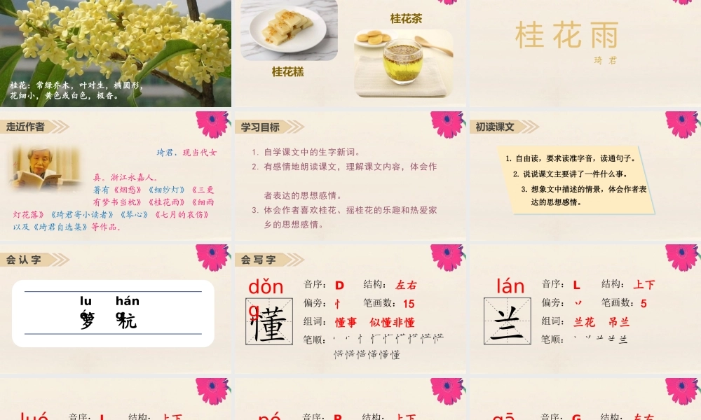 秋五年级语文上册 第一单元 3 桂花雨上课课件 新人教版-新人教版小学五年级上册语文课件