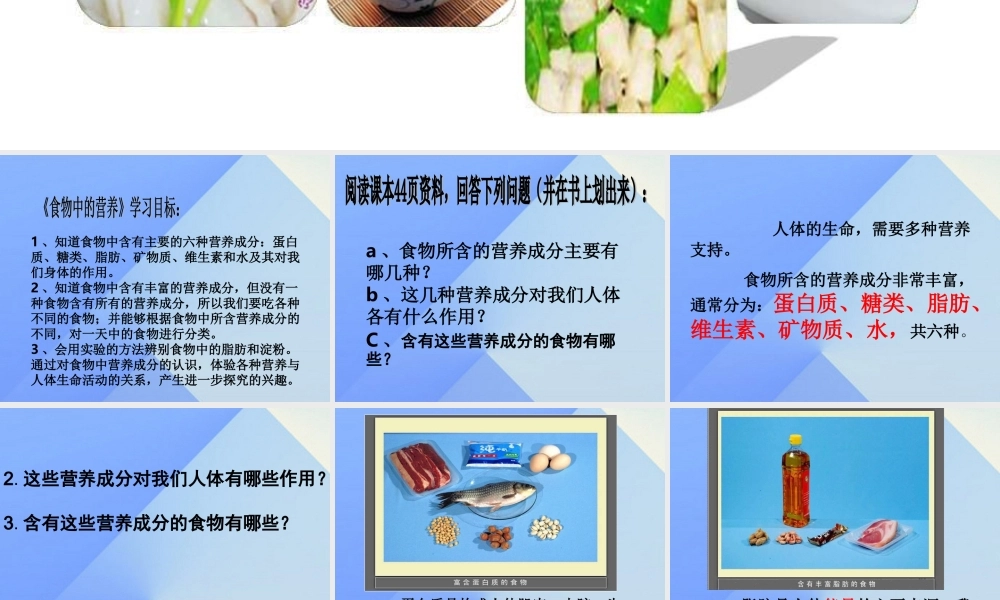 秋四年级科学上册 2.2《食物中的营养》课件3 大象版-大象版小学四年级上册自然科学课件