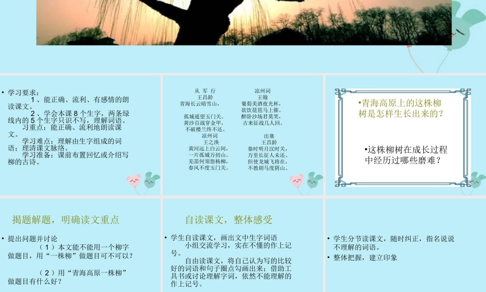 秋六年级语文上册 第五单元 15 青海高原一株柳教学课件 苏教版-苏教版小学六年级上册语文课件