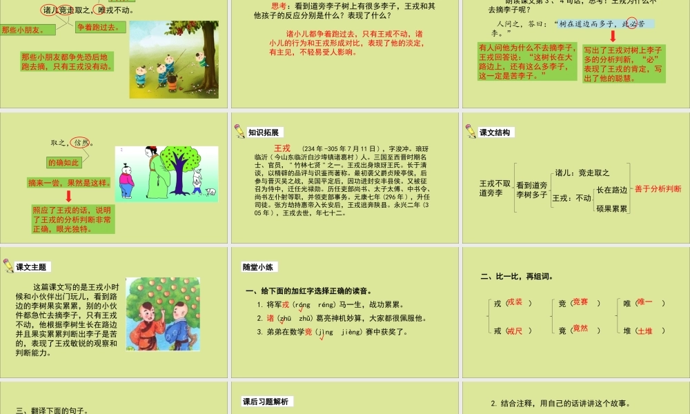 秋四年级语文上册 第八单元 25 王戎不取道边李教学课件 新人教版-新人教版小学四年级上册语文课件