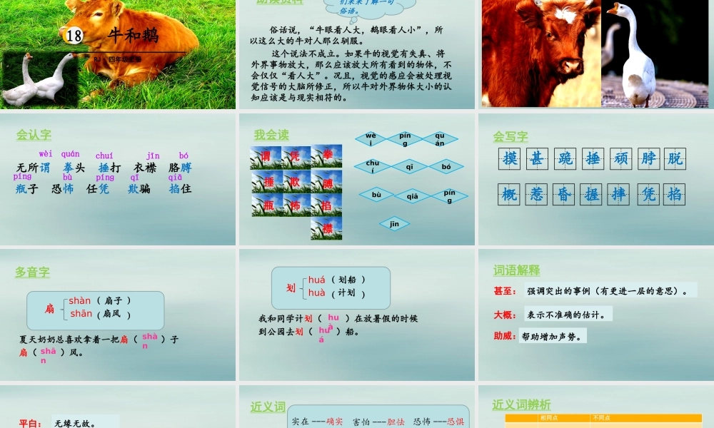 秋四年级语文上册 第六单元 18 牛和鹅教学课件 新人教版-新人教级上册语文课件