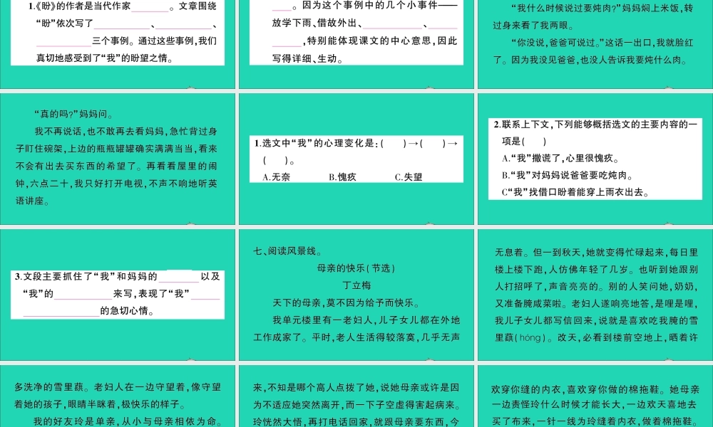 （广东地区）六年级语文上册 第五单元 16 盼作业课件  新人教版-新人教版小学六年级上册语文课件