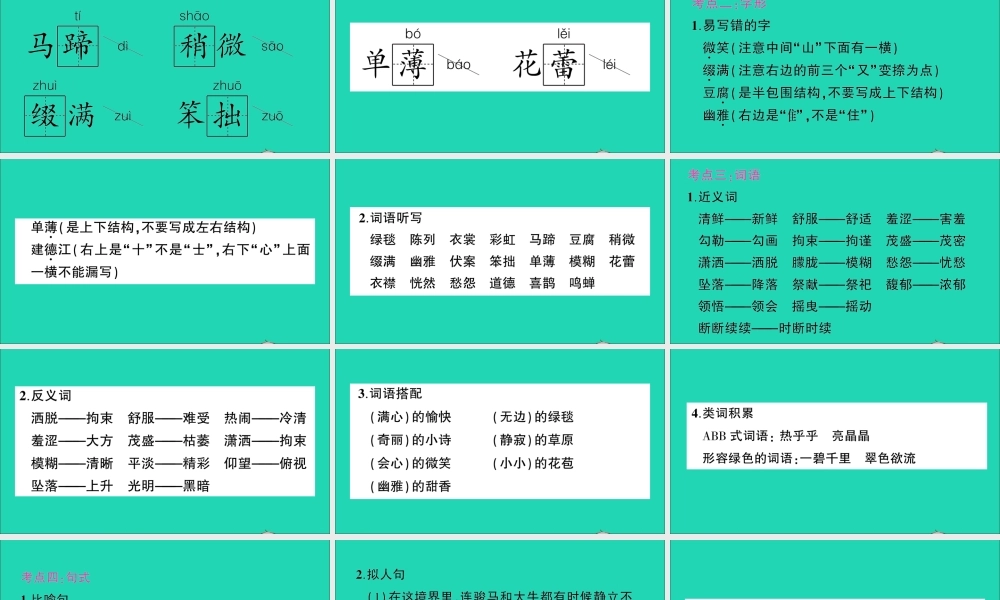 （广东地区）六年级语文上册 第一单元知识总结作业课件  新人教版-新人教版小学六年级上册语文课件