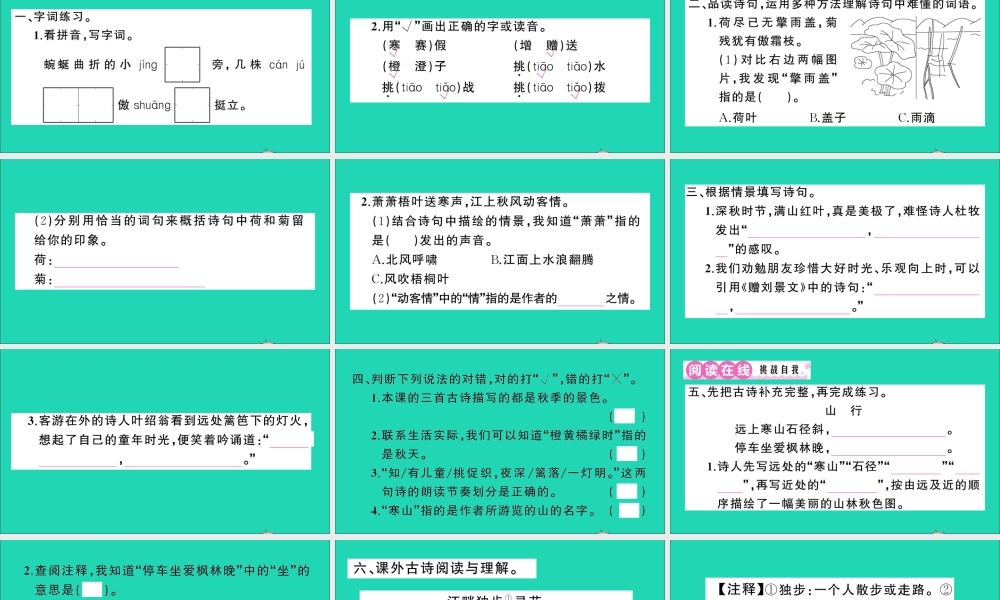 （广东地区）三年级语文上册 第二单元 4 古诗三首作业课件 新人教版-新人教版小学三年级上册语文课件