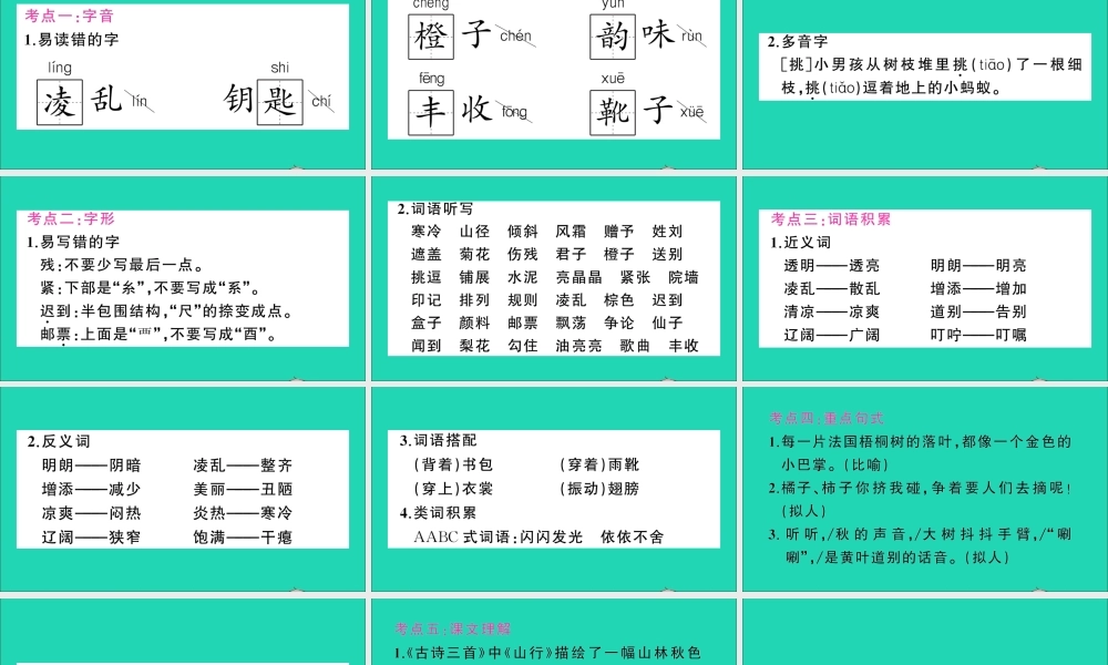 （广东地区）三年级语文上册 第二单元知识总结作业课件 新人教版-新人教版小学三年级上册语文课件