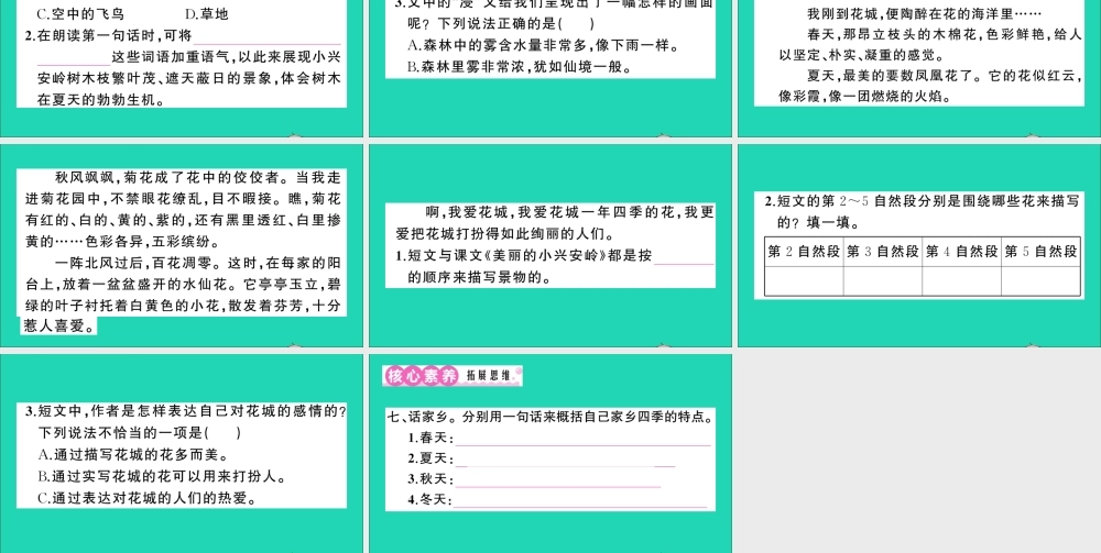 （广东地区）三年级语文上册 第六单元 20 美丽的小兴安岭作业课件 新人教版-新人教版小学三年级上册语文课件