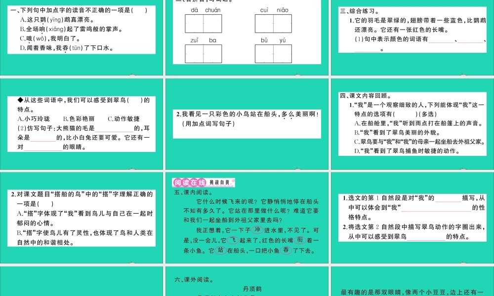 （广东地区）三年级语文上册 第五单元 15 搭船的鸟作业课件 新人教版-新人教版小学三年级上册语文课件