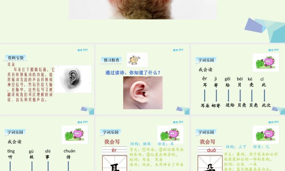 （秋季版）一年级语文上册 第9课 耳朵课件 冀教版-冀教版小学一年级上册语文课件