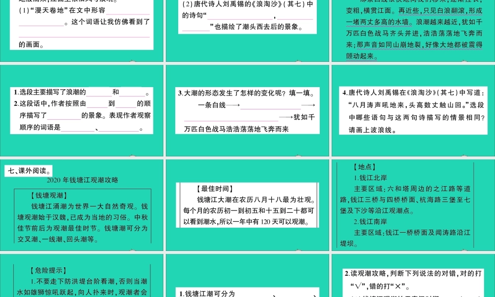 （广东地区）四年级语文上册 第一单元 1 观潮作业课件 新人教版-新人教版小学四年级上册语文课件
