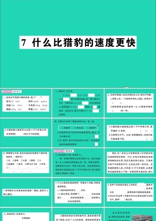 （广东级语文上册 第二单元 7 什么比猎豹的速度更快作业课件 新人教版-新人教级上册语文课件