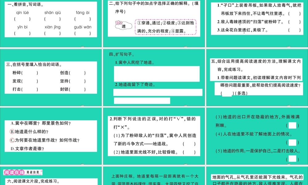 （广东级语文上册 第二单元 8 冀中的地道战作业课件 新人教版-新人教级上册语文课件