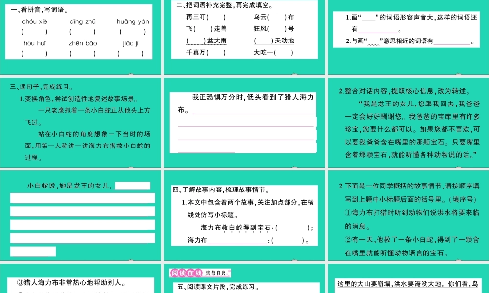 （广东地区）五年级语文上册 第三单元 9 猎人海力布作业课件 新人教版-新人教版小学五年级上册语文课件