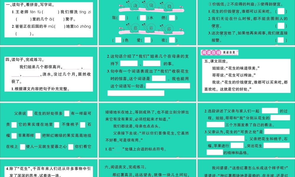 （广东地区）五年级语文上册 第一单元 2 落花生作业课件 新人教版-新人教版小学五年级上册语文课件