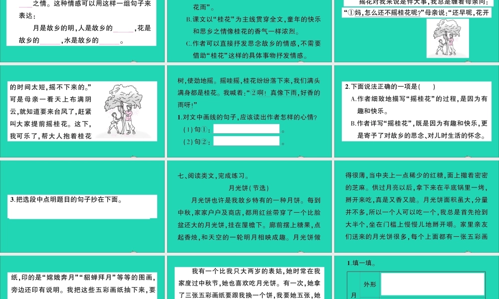 （广东地区）五年级语文上册 第一单元 3 桂花雨作业课件 新人教版-新人教版小学五年级上册语文课件