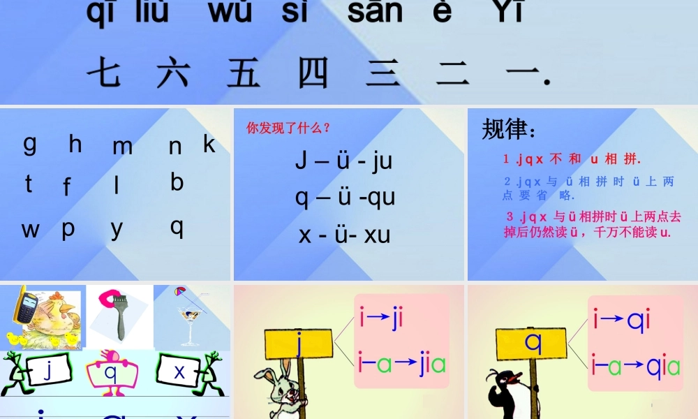 （秋季版）一年级语文上册 汉语拼音6 j q x课件2 新人教版-新人教版小学一年级上册语文课件