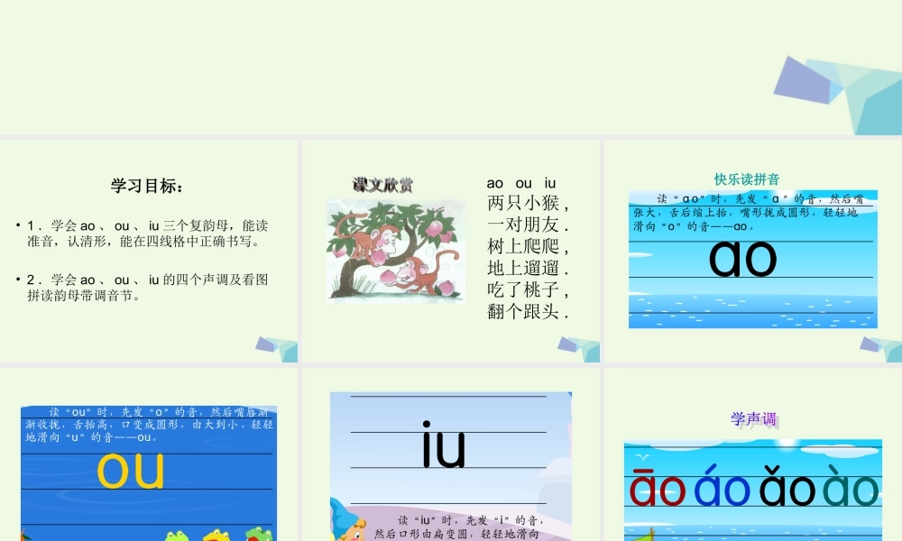 （秋季版）一年级语文上册 ao ou iu课件1 湘教版-湘教版小学一年级上册语文课件