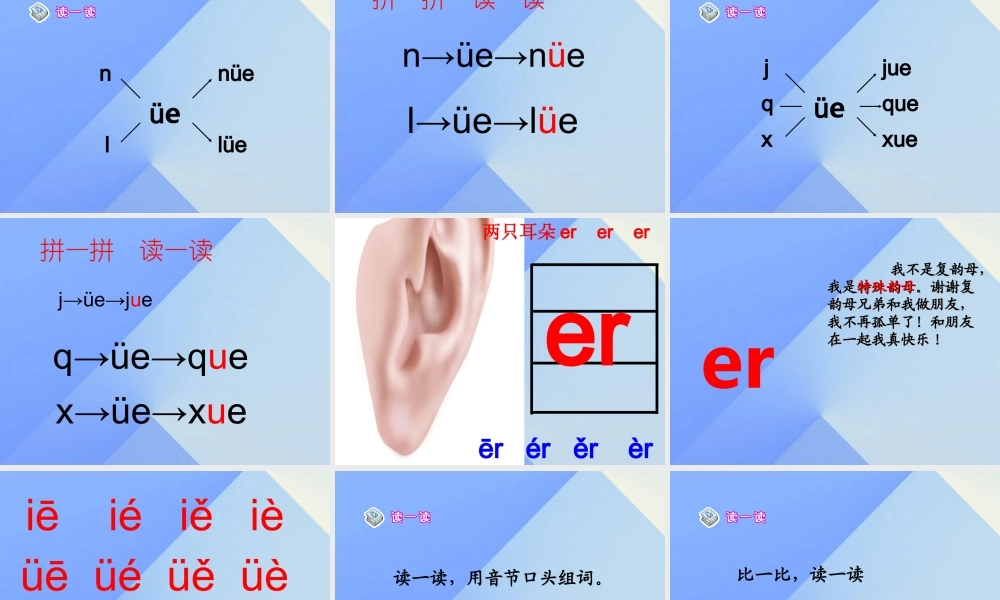 （秋季版）一年级语文上册 汉语拼音11 ie ue er教学课件 新人教版-新人教版小学一年级上册语文课件