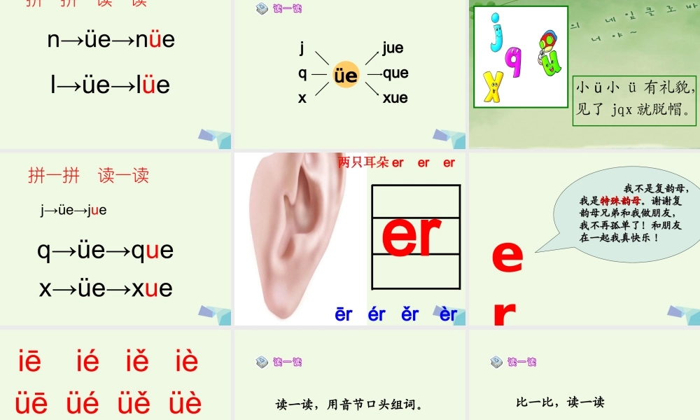 （秋季版）一年级语文上册 ie ǖe er课件4 湘教版-湘教版小学一年级上册语文课件