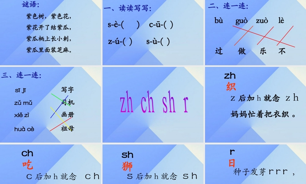 （秋季版）一年级语文上册 z zh c ch s sh r (er)课件1 西师大版-西师大版小学一年级上册语文课件