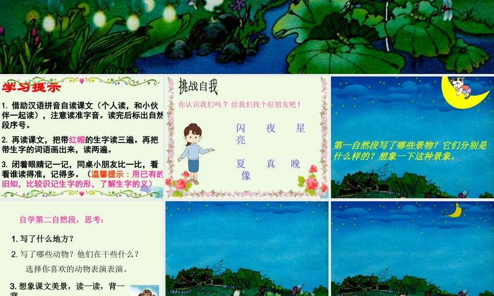 （秋季版）一年级语文下册 第4课 夏天的夜晚课件3 西师大版-西师大版小学一年级下册语文课件