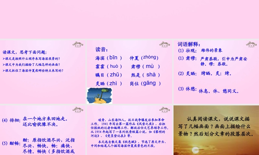金级语文上册 第三单元 15《海滨仲夏夜》课件 鲁教版五四制-鲁教版五四级上册语文课件