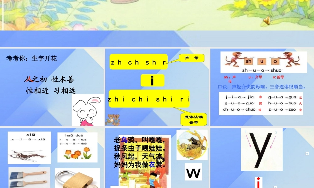 （秋季版）一年级语文上册 拼音9 y w教学课件 苏教版-苏教版小学一年级上册语文课件