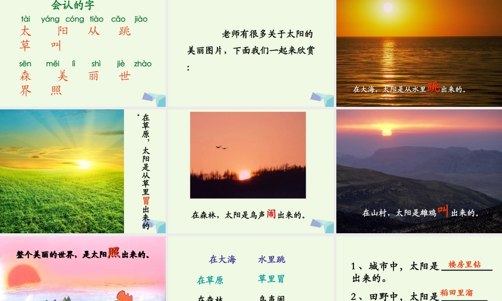 （秋季版）一年级语文上册 课文2 太阳课件1 西师大版-西师大版小学一年级上册语文课件