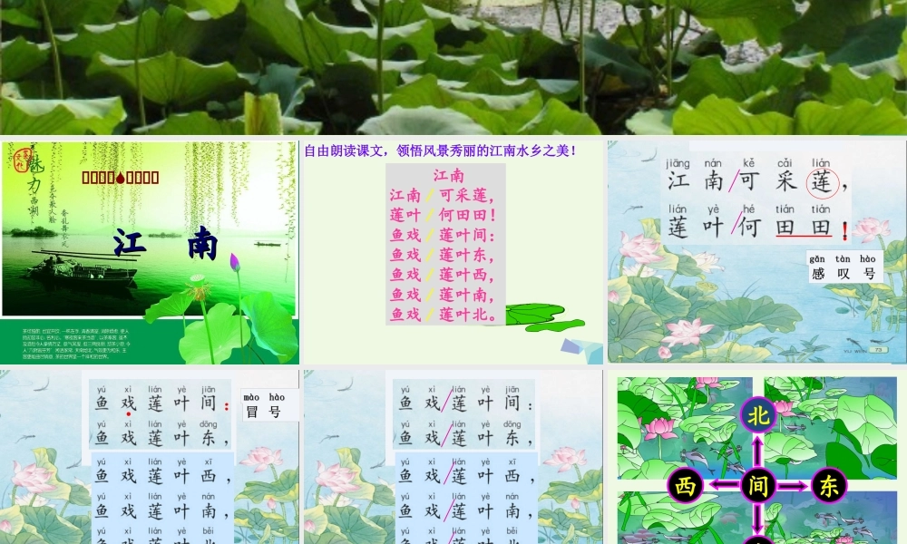 （秋季版）一年级语文上册 课文5 江南课件1 语文S版-语文S版小学一年级上册语文课件
