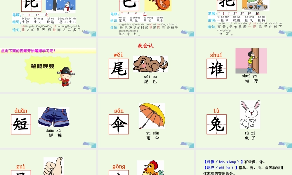 （秋季版）一年级语文上册 课文6 比尾巴课件1 新人教版-新人教版小学一年级上册语文课件