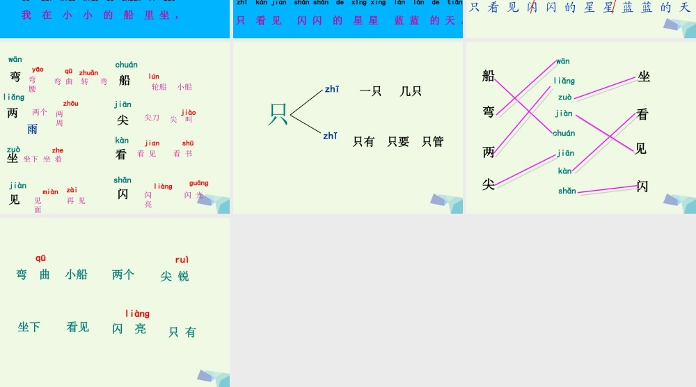（秋季版）一年级语文上册 课文6 小小的船课件2 语文S版-语文S版小学一年级上册语文课件