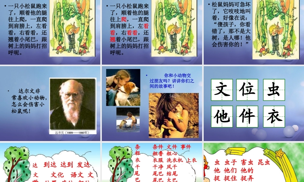 （秋季版）一年级语文下册 课文4 14《达尔文和小松鼠》课件3 语文S版-语文S版小学一年级下册语文课件