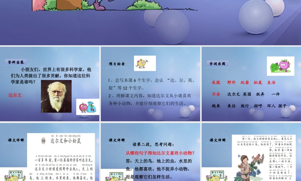 （秋季版）一年级语文下册 课文4 14《达尔文和小松鼠》课件6 语文S版-语文S版小学一年级下册语文课件