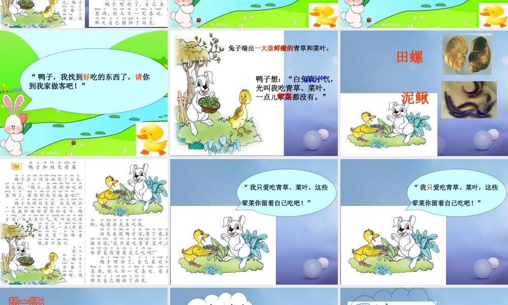 （秋级语文下册 课文5 《19 鸭子和白兔请客》课件 语文S版-语文S级下册语文课件