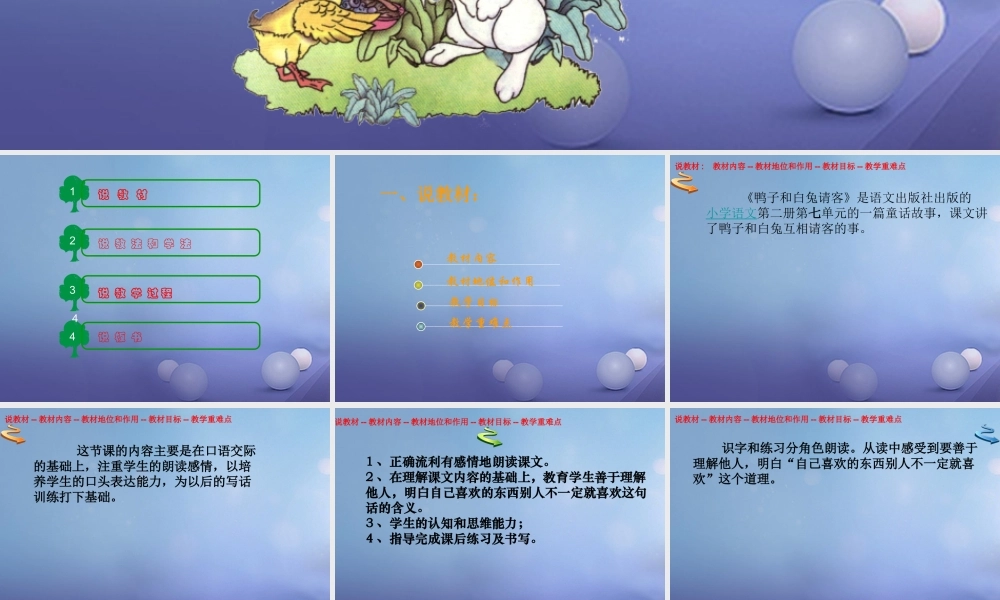 （秋级语文下册 课文5 19《鸭子和白兔请客》说课课件 语文S版-语文S级下册语文课件