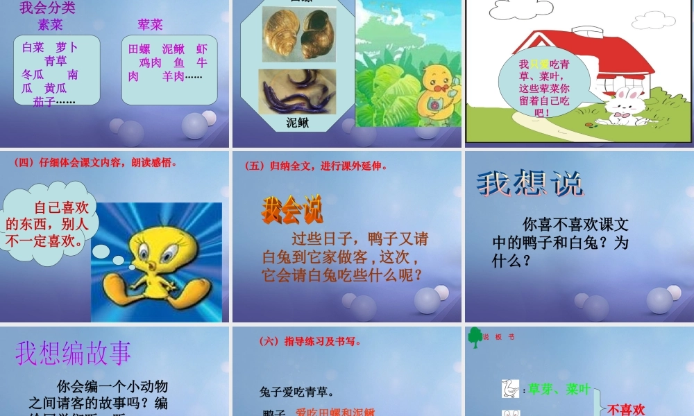 （秋级语文下册 课文5 19《鸭子和白兔请客》说课课件 语文S版-语文S级下册语文课件