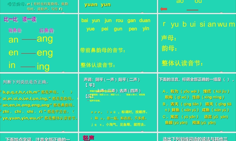 （通级语文毕业汉语拼音复习课件-人教级全册语文课件
