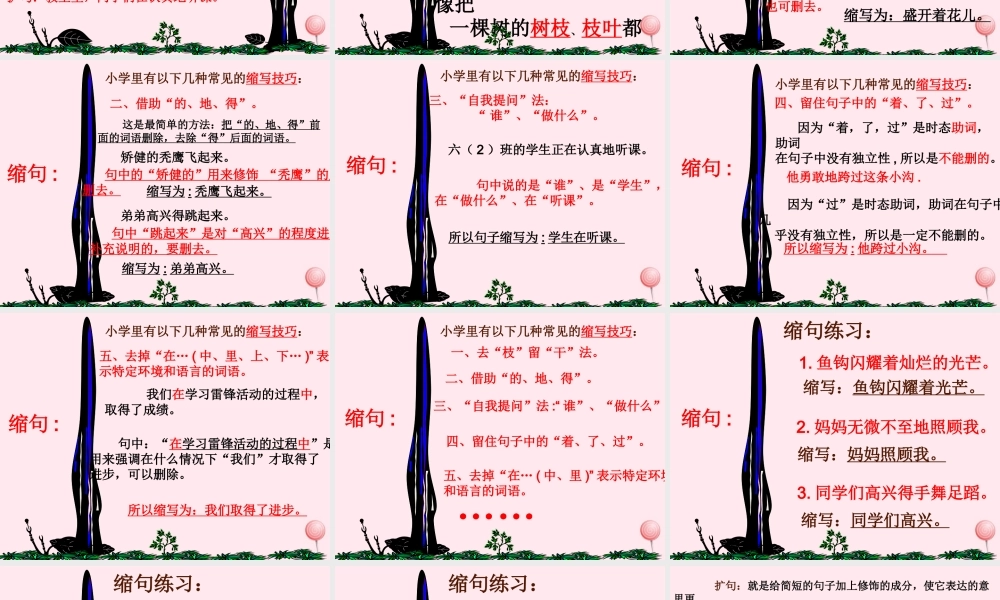 （通级语文毕业缩句、扩句复习课件-人教级全册语文课件