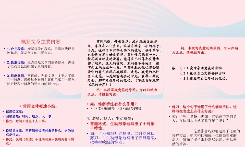 （通级语文毕业阅读题答题技巧复习课件-人教级全册语文课件