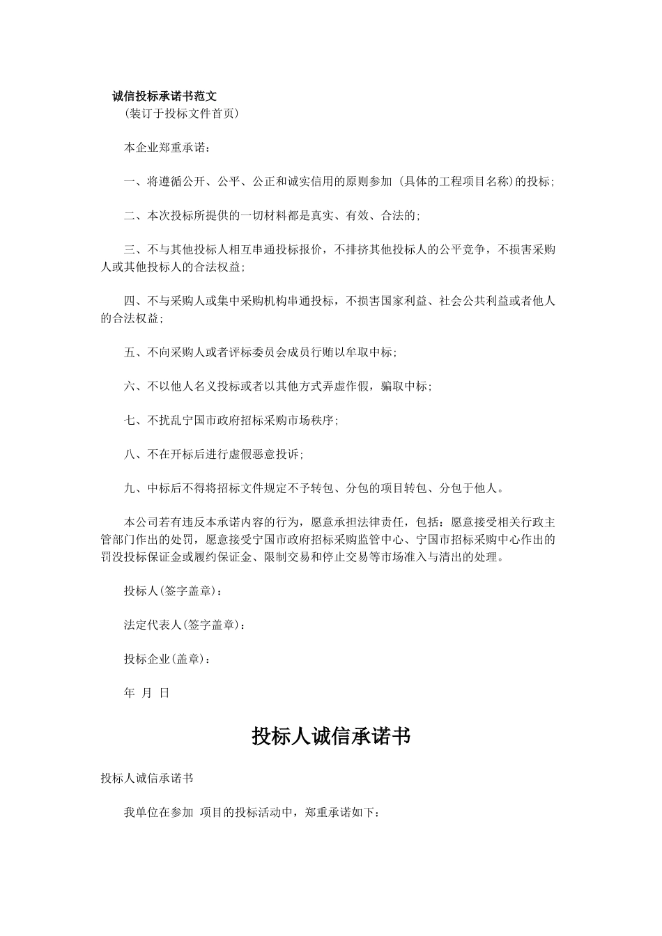投标承诺书范本_第2页