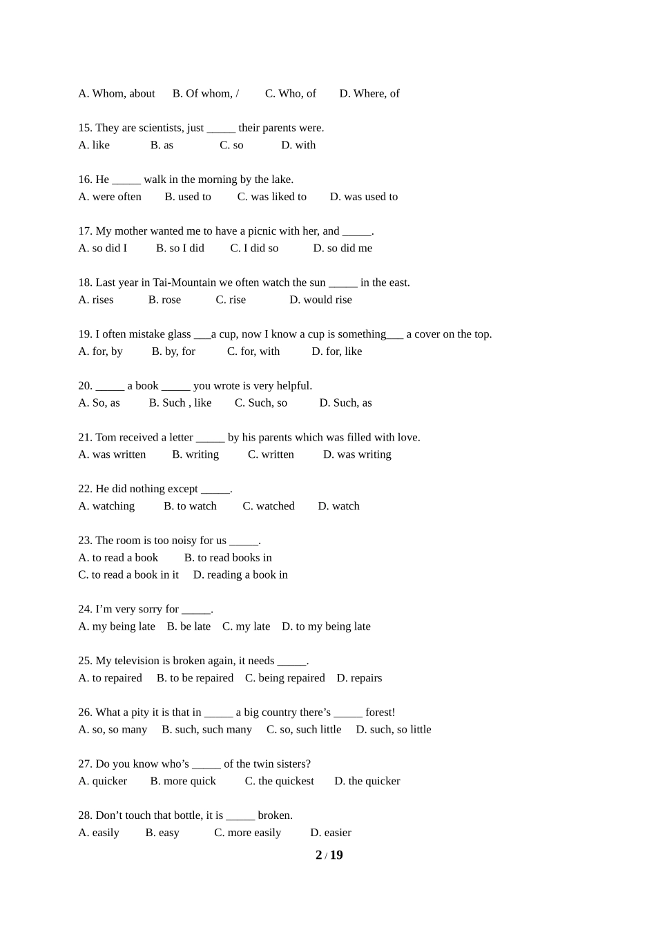 《大学英语》第一册期末复习题_第2页