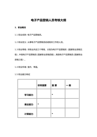 电子产品营销人员考核大纲