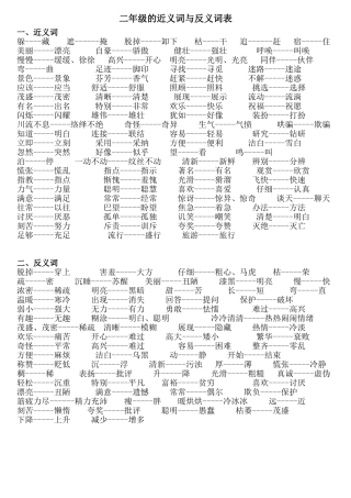 二年级的近义词与反义词表