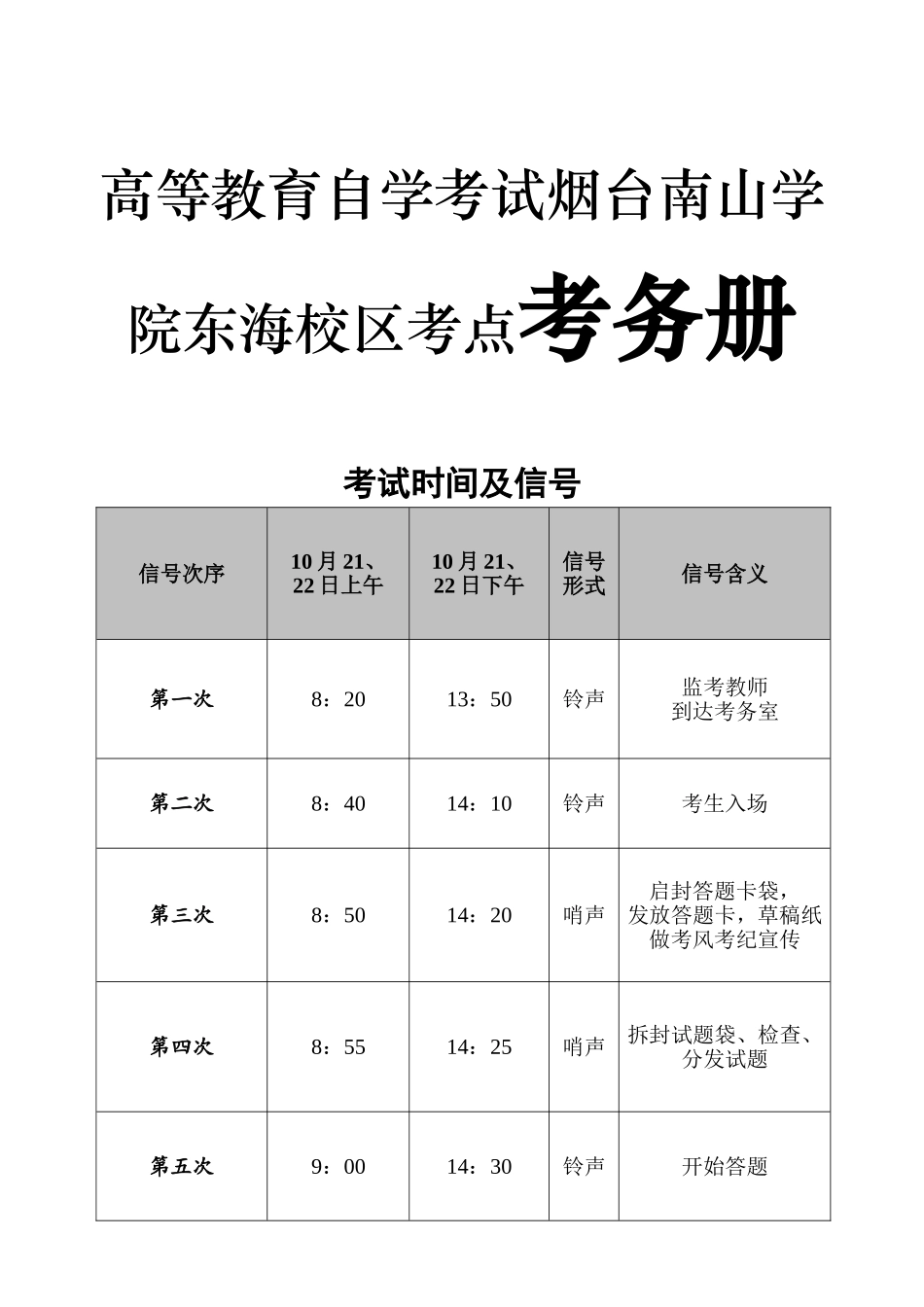 高等教育自学考试烟台南山学院东海校区考点考务手册_第1页