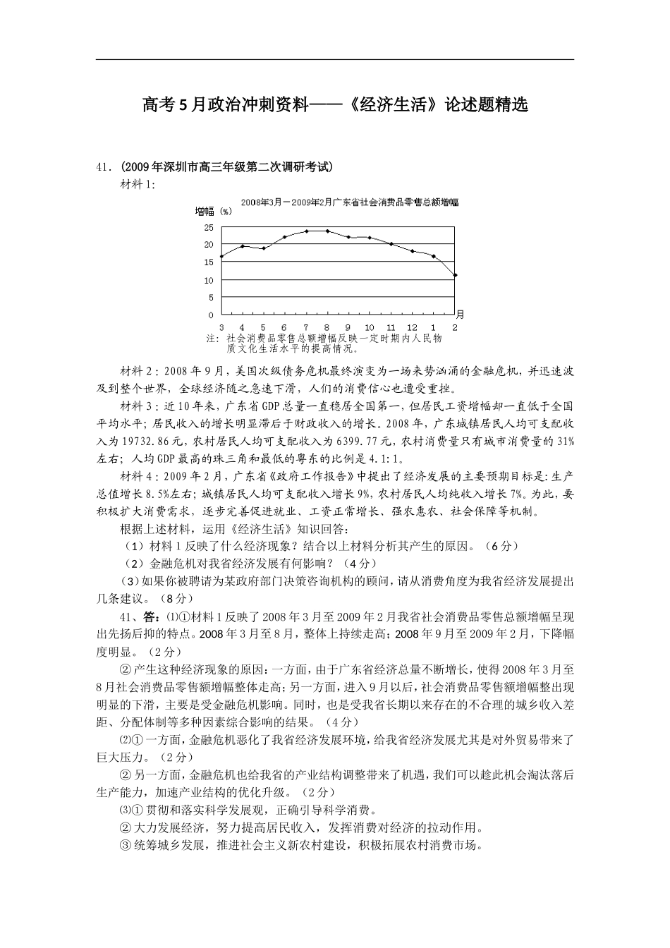 高考5月政治冲刺资料——《经济生活》论述题精选_第1页