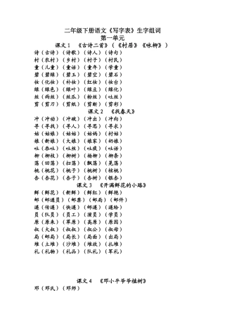 二年级下册语文《写字表》生字组词