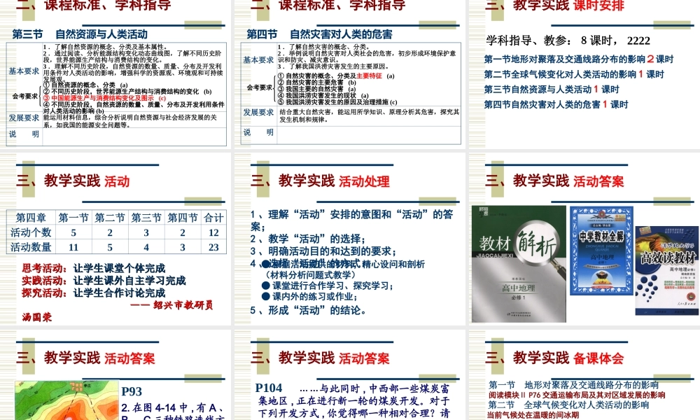 07学年培训：必修Ⅰ《第四章自然环境对人类活动的影响》