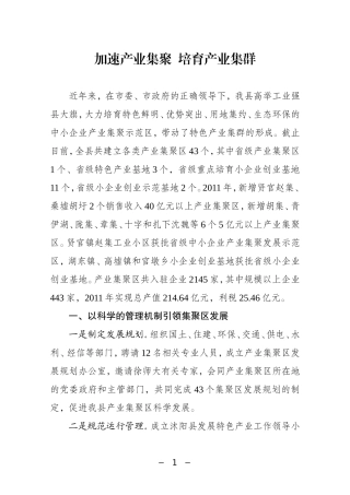 加速产业集聚  培育产业集群