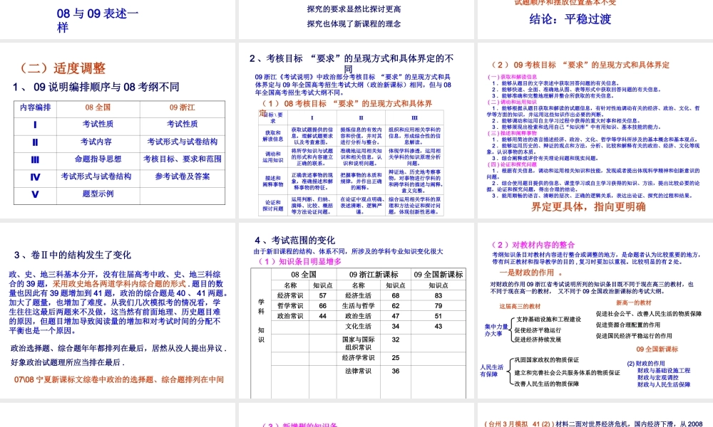 09浙江新课程高考文综政治考试说明解读