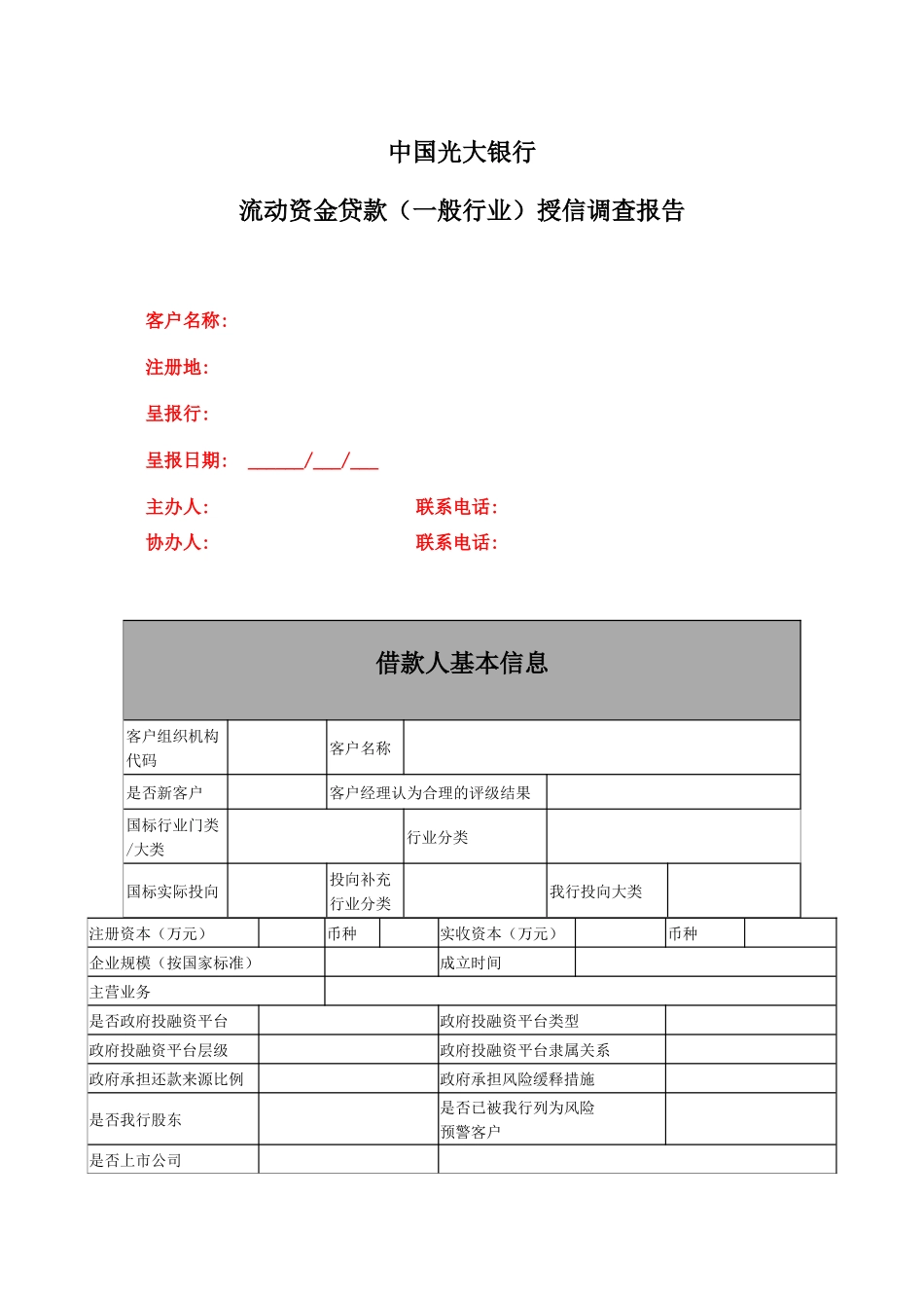 流动资金贷款（一般行业）授信调查报告_第1页
