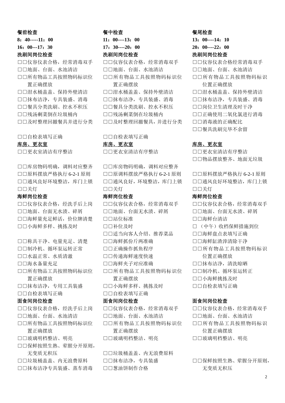 闽江路厨房值班检查表_第2页